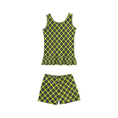 Cute Yellow Tartan Pattern, Classic Buffalo Plaid Theme Kids  Boyleg Swimsuit by Casemiro