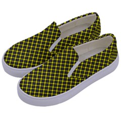 Cute Yellow Tartan Pattern, Classic Buffalo Plaid Theme Kids  Canvas Slip Ons by Casemiro