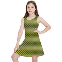 Cute Yellow Tartan Pattern, Classic Buffalo Plaid Theme Kids  Lightweight Sleeveless Dress