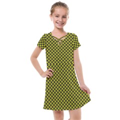 Cute Yellow Tartan Pattern, Classic Buffalo Plaid Theme Kids  Cross Web Dress by Casemiro