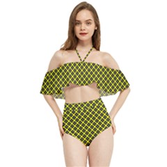 Cute Yellow Tartan Pattern, Classic Buffalo Plaid Theme Halter Flowy Bikini Set 