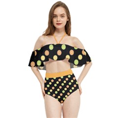 Citrus Slices In Black Halter Flowy Bikini Set  by PrismaticFanatic