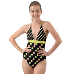 Citrus Slices In Black  Halter Cut-out One Piece Swimsuit by PrismaticFanatic