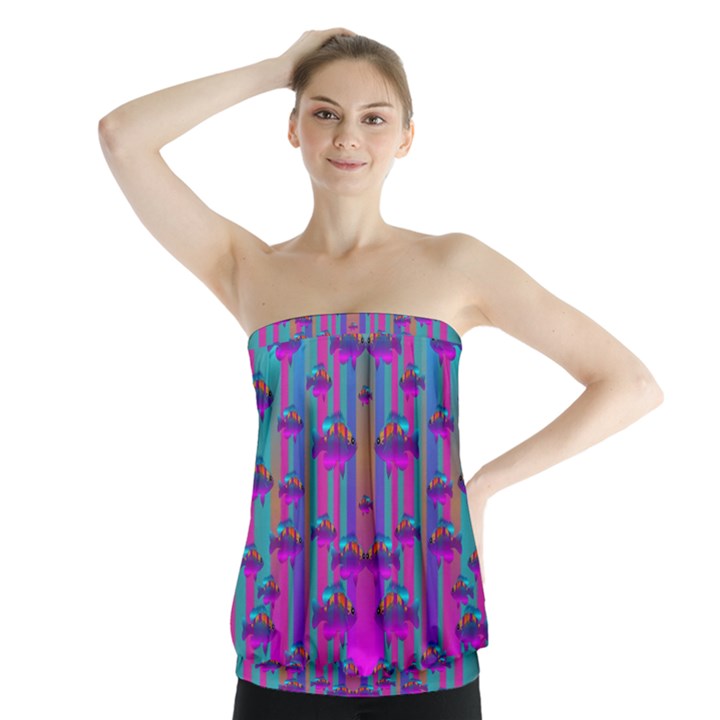 Tropical Rainbow Fishes  In Meadows Of Seagrass Strapless Top