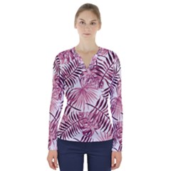 Pink Leaves V-neck Long Sleeve Top by goljakoff