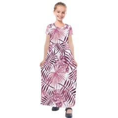 Pink Leaves Kids  Short Sleeve Maxi Dress