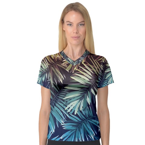 Tropical Leaves V-neck Sport Mesh Tee by goljakoff