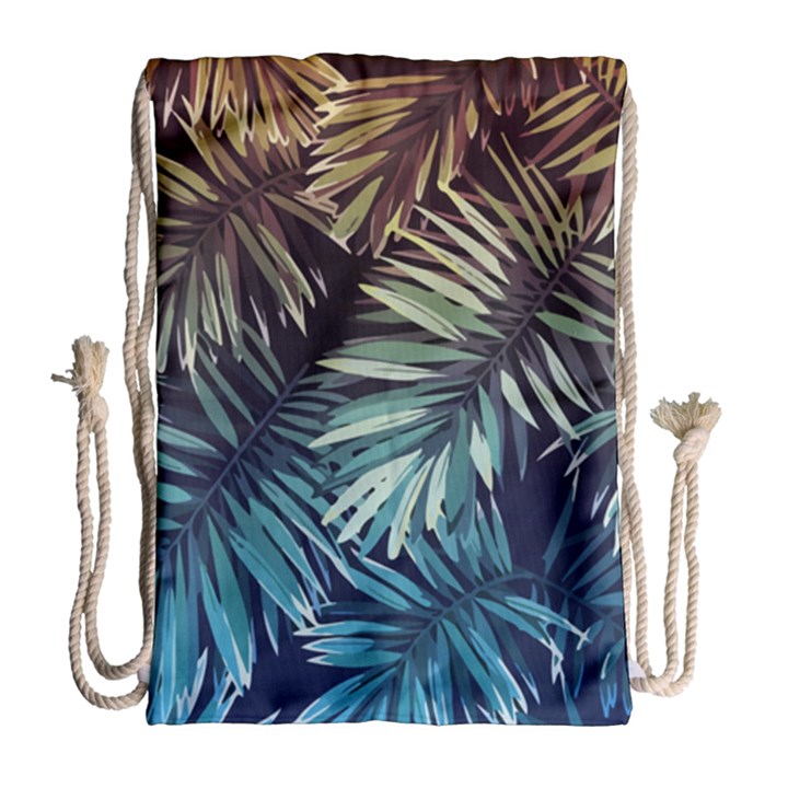 Tropical leaves Drawstring Bag (Large)