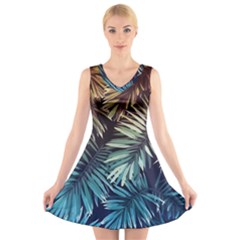 Tropical Leaves V-neck Sleeveless Dress by goljakoff