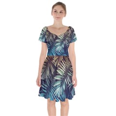 Tropical Leaves Short Sleeve Bardot Dress by goljakoff