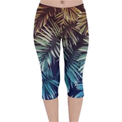 Tropical Leaves Velvet Capri Leggings  by goljakoff