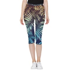 Tropical Leaves Inside Out Lightweight Velour Capri Leggings  by goljakoff