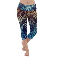 Tropical Leaves Lightweight Velour Capri Yoga Leggings by goljakoff