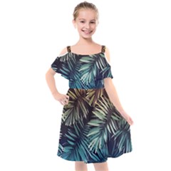 Tropical Leaves Kids  Cut Out Shoulders Chiffon Dress by goljakoff