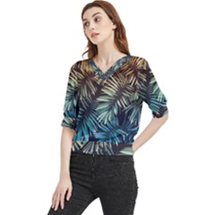 Tropical Leaves Quarter Sleeve Blouse