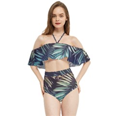 Tropical Leaves Halter Flowy Bikini Set 