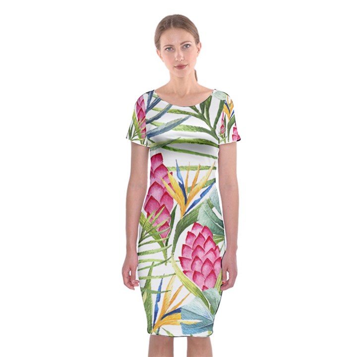 Tropical flowers Classic Short Sleeve Midi Dress