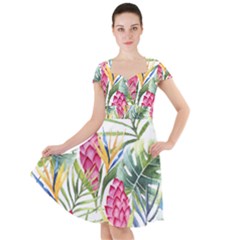 Tropical flowers Cap Sleeve Midi Dress