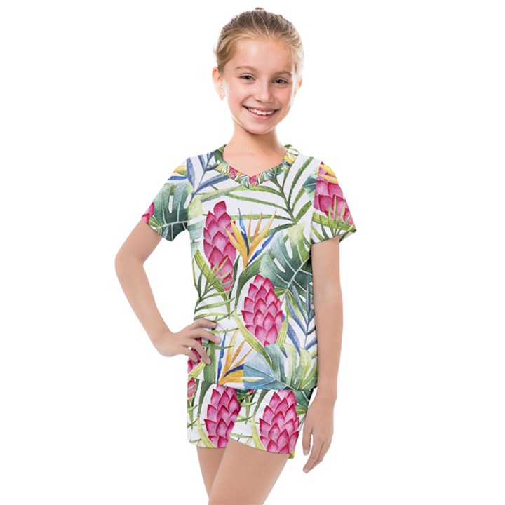 Tropical flowers Kids  Mesh Tee and Shorts Set