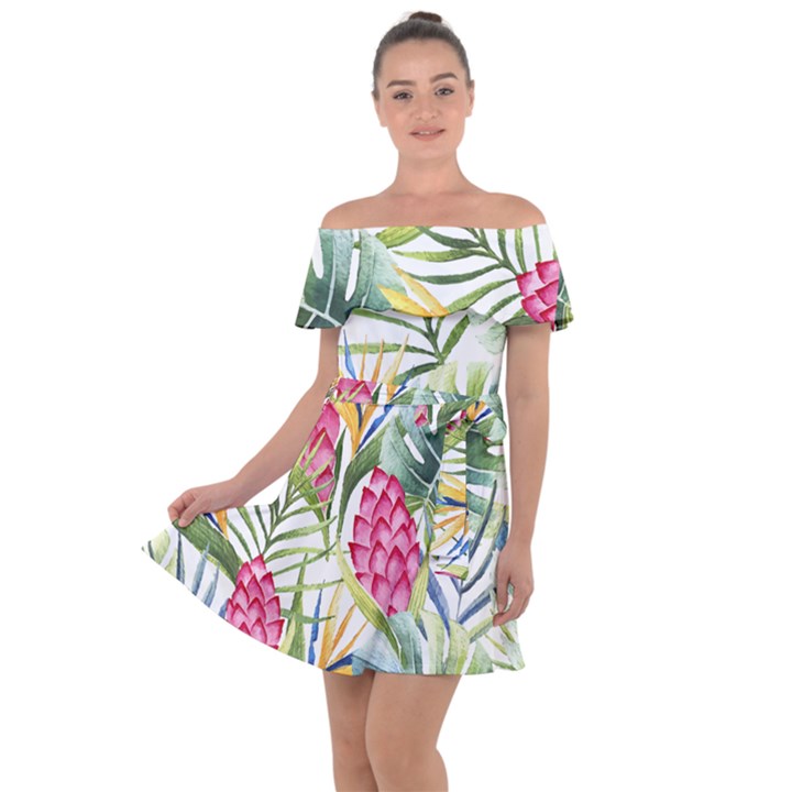 Tropical flowers Off Shoulder Velour Dress