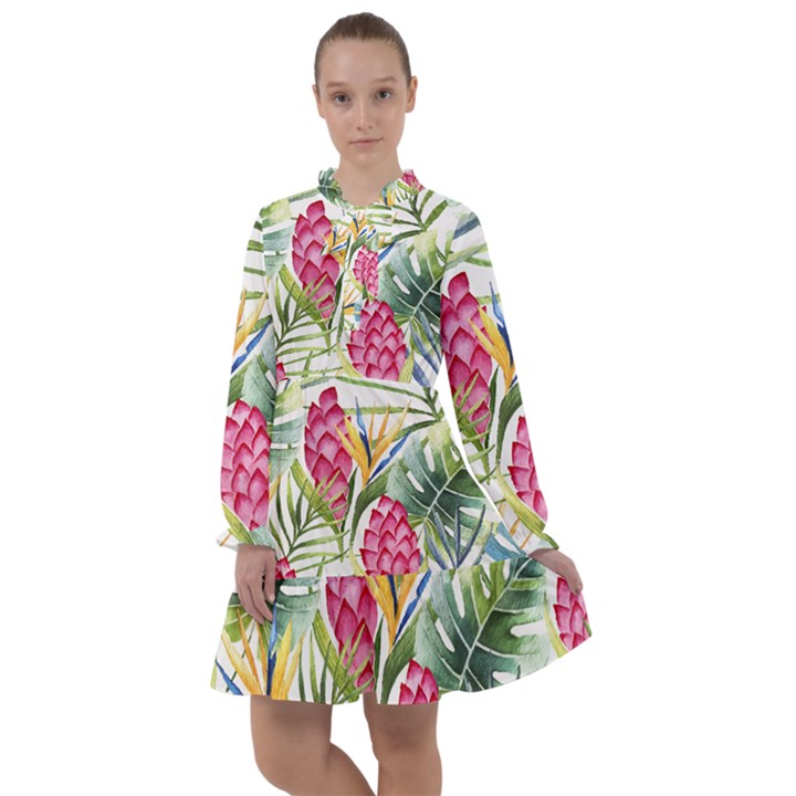 Tropical flowers All Frills Chiffon Dress