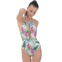 Tropical flowers Plunge Cut Halter Swimsuit View1