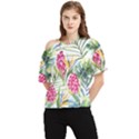 Tropical flowers One Shoulder Cut Out Tee View1