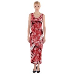 Red Leaves Fitted Maxi Dress by goljakoff