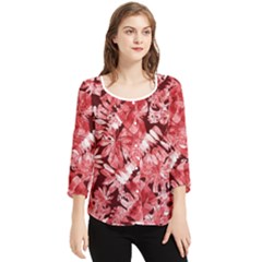 Red Leaves Chiffon Quarter Sleeve Blouse