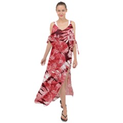 Red Leaves Maxi Chiffon Cover Up Dress by goljakoff