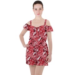 Red Leaves Ruffle Cut Out Chiffon Playsuit by goljakoff