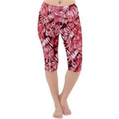 Red Leaves Lightweight Velour Cropped Yoga Leggings by goljakoff