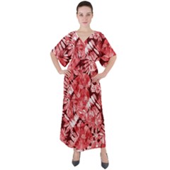 Red Leaves V-neck Boho Style Maxi Dress by goljakoff