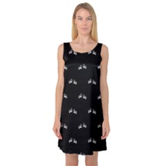 Black And White Boxing Motif Pattern Sleeveless Satin Nightdress