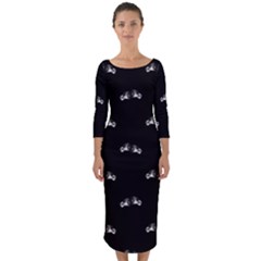 Black And White Boxing Motif Pattern Quarter Sleeve Midi Bodycon Dress by dflcprintsclothing