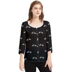 Black And White Boxing Motif Pattern Chiffon Quarter Sleeve Blouse