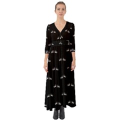 Black And White Boxing Motif Pattern Button Up Boho Maxi Dress