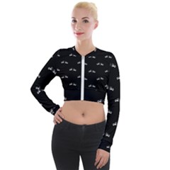 Black And White Boxing Motif Pattern Long Sleeve Cropped Velvet Jacket by dflcprintsclothing