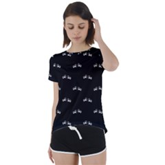 Black And White Boxing Motif Pattern Short Sleeve Foldover Tee