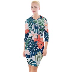 Tropical Flowers Quarter Sleeve Hood Bodycon Dress by goljakoff