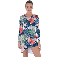 Tropical Flowers Asymmetric Cut-out Shift Dress by goljakoff