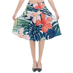 Tropical Flowers Flared Midi Skirt by goljakoff