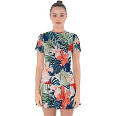 Tropical Flowers Drop Hem Mini Chiffon Dress by goljakoff