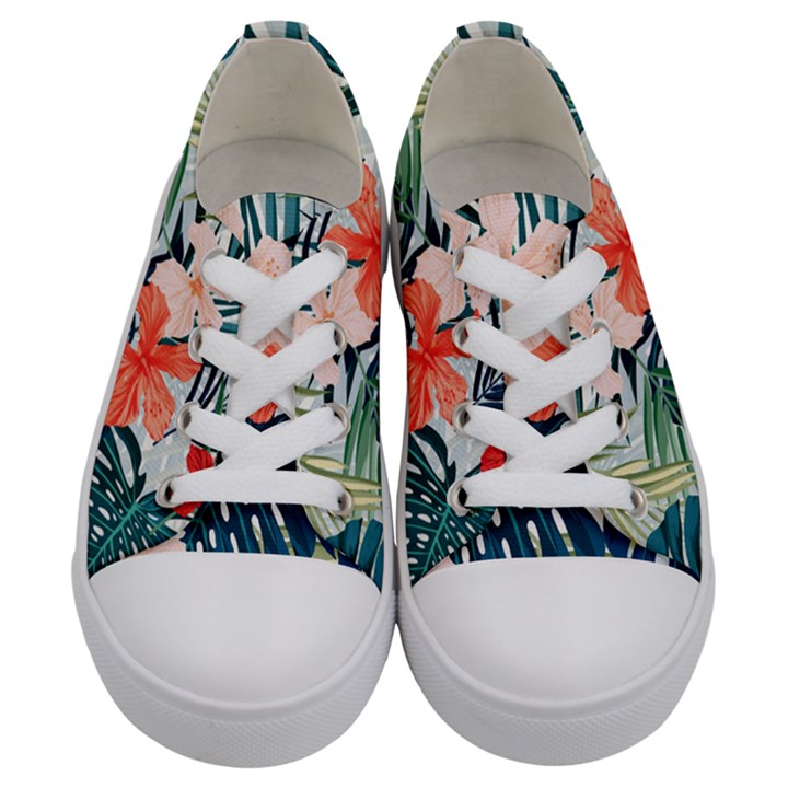 Tropical flowers Kids  Low Top Canvas Sneakers