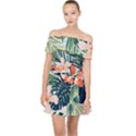 Tropical flowers Off Shoulder Chiffon Dress View1