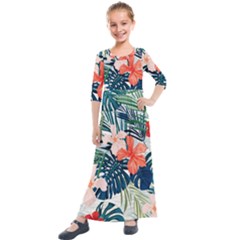 Tropical Flowers Kids  Quarter Sleeve Maxi Dress by goljakoff