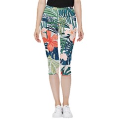 Tropical Flowers Inside Out Lightweight Velour Capri Leggings  by goljakoff