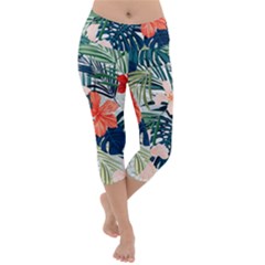 Tropical Flowers Lightweight Velour Capri Yoga Leggings by goljakoff