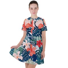 Tropical Flowers Short Sleeve Shoulder Cut Out Dress  by goljakoff