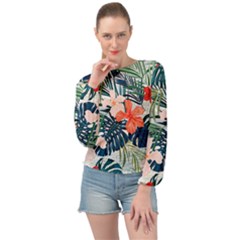 Tropical Flowers Banded Bottom Chiffon Top by goljakoff